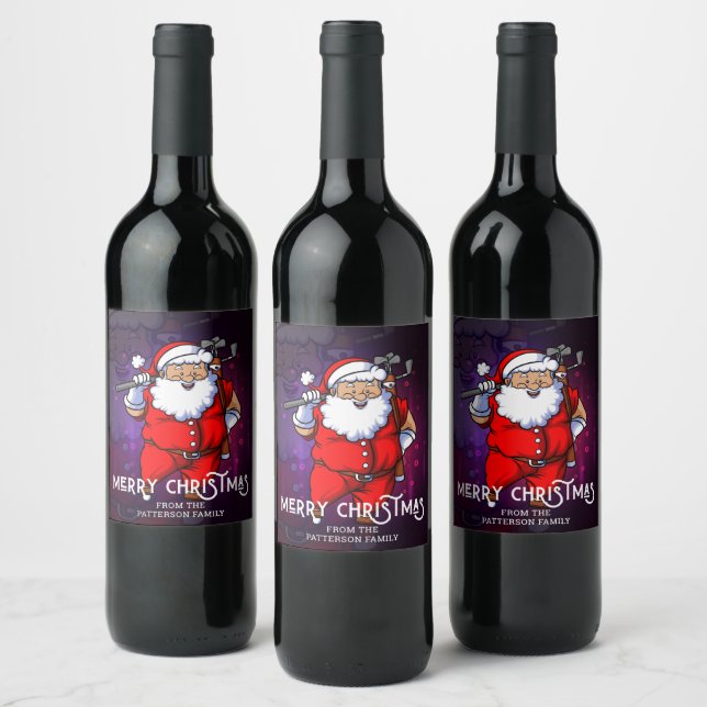 Frohe Weihnachts Golf Sport Santa Personalisiert Weinetikett (Flaschen)