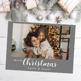 Frohe Weihnachts-graue personalisierte Fotokarte Feiertagskarte