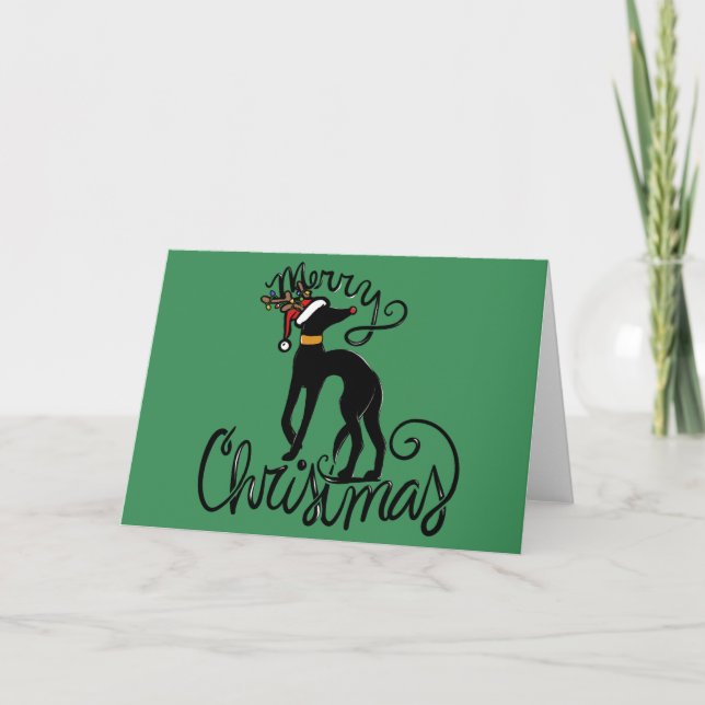 Frohe Weihnachts-Greyhound-Rentier Karte (Vorderseite)