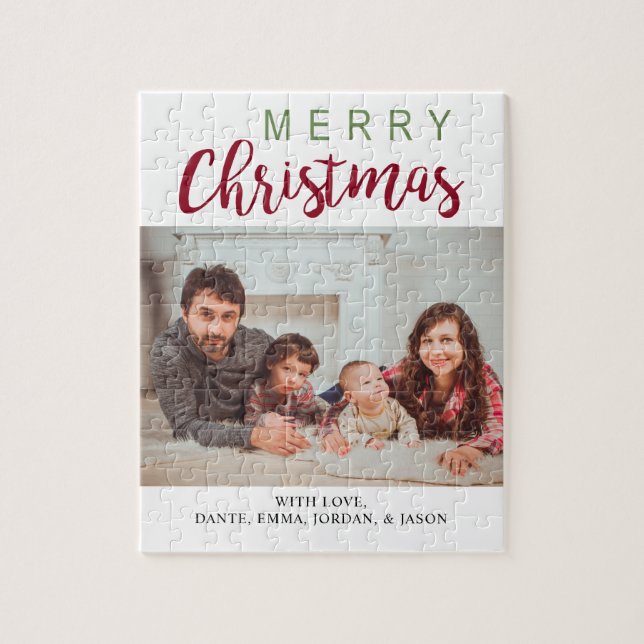 Frohe Weihnachts Grün Familie Foto Einfache Chic (Vertikal)