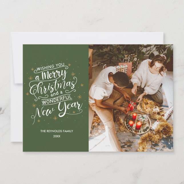 Frohe Weihnachts-Grün-Foto-Weihnachtskarte Feiertagskarte (Vorderseite)