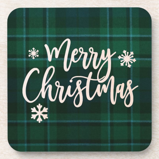 Frohe Weihnachts Grün Kariert Getränkeuntersetzer (Vorderseite)
