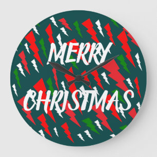 Frohe Weihnachts-Grün-Rot-Text-Design Große Wanduhr