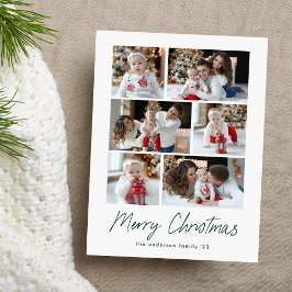Frohe Weihnachts Grün Script 6 Foto Collage Feiertagspostkarte