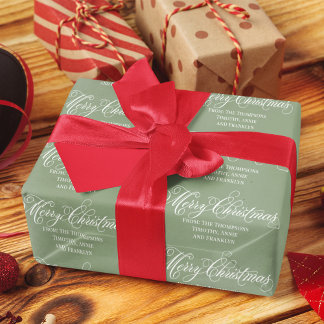 Frohe Weihnachts Grün Script Classic Elegant Geschenkpapier