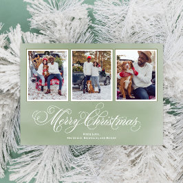 Frohe Weihnachts Grün Script Foto Collage Feiertagskarte