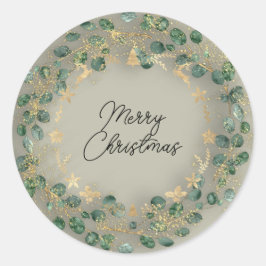 Frohe Weihnachts Grün Wreath Woodland Wood Smoky Runder Aufkleber