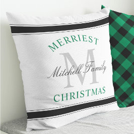Frohe Weihnachts-Grüne Familie Monogram Urlaub Kissen