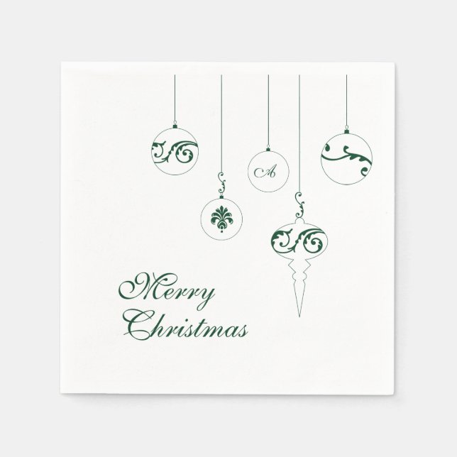 Frohe Weihnachts Grüne Monogram Bauble Square Serviette (Vorderseite)