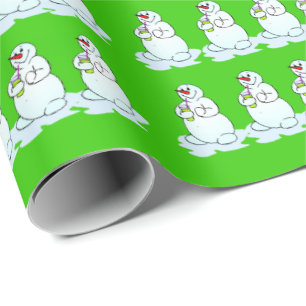 Frohe Weihnachts Grüne Schneemannskulptur Geschenkpapier