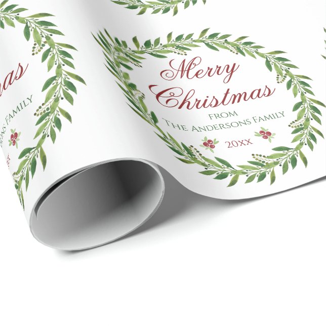 Frohe Weihnachts-Grünen-Wreath-Familie Geschenkpapier (Rolleneckpunkt)