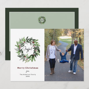 Frohe Weihnachts-Grünen-Wreath-Foto Feiertagskarte