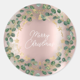 Frohe Weihnachts Grüner Kraut Woodland Wood Rose Runder Aufkleber