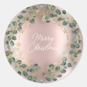 Frohe Weihnachts Grüner Kraut Woodland Wood Rose Runder Aufkleber