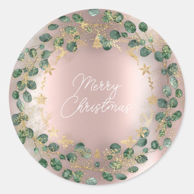 Frohe Weihnachts Grüner Kraut Woodland Wood Rose Runder Aufkleber (Vorderseite)