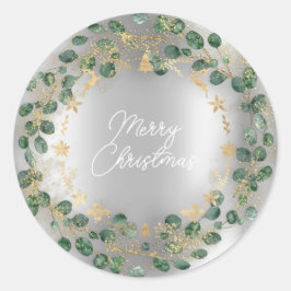 Frohe Weihnachts Grüner Kraut Woodland Wood Silver Runder Aufkleber