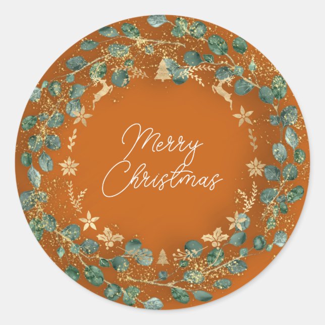 Frohe Weihnachts Grüner Kraut Woodland Woodland Runder Aufkleber (Vorderseite)