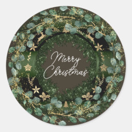 Frohe Weihnachts Grüner Winter Gold Woodland Runder Aufkleber