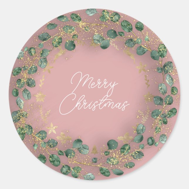 Frohe Weihnachts-Grünkraut-Rose Woodland Wood Runder Aufkleber (Vorderseite)