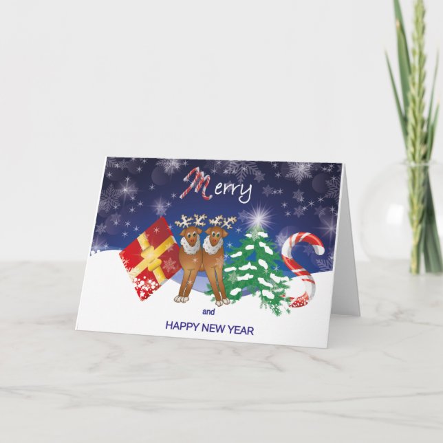 Frohe Weihnachts-Grußkarten mit Rentieren Einladung (Vorderseite)