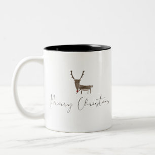 Frohe Weihnachts Grußkarten Rentier Dekoration. Zweifarbige Tasse