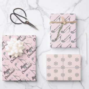 Frohe Weihnachts-Hahnentrittmuster Musical Note Geschenkpapier Set