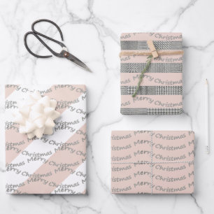 Frohe Weihnachts-Hahnentrittmuster-Muster, Streife Geschenkpapier Set