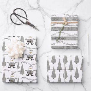 Frohe Weihnachts-Hahnentrittmuster Tree Santa Patt Geschenkpapier Set