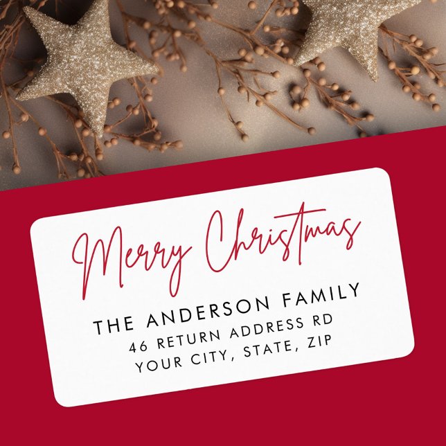 Frohe Weihnachts handgeschriebene Skript-Rücksende Adressaufkleber (Merry Christmas handwritten script return address Label)