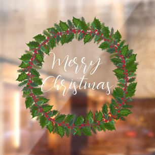Frohe Weihnachts handgeschriebenen Text Kranz-Fens Fensteraufkleber