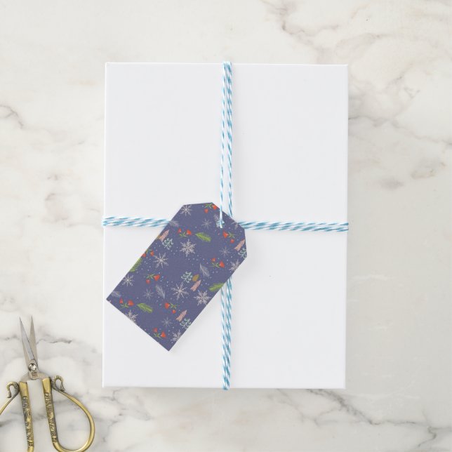 Frohe Weihnachts handgezeichnete Bäume Schneeflock Geschenkanhänger (Mit Garn)