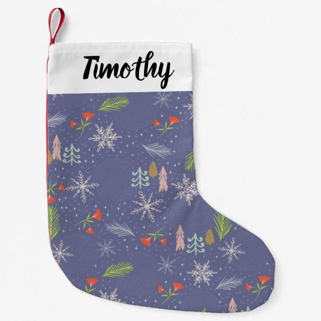 Frohe Weihnachts handgezeichnete Bäume Schneeflock Kleiner Weihnachtsstrumpf (Vorderseite)
