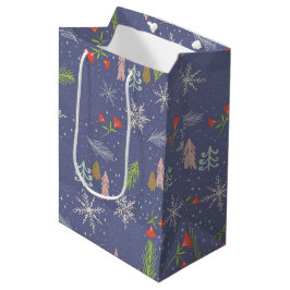 Frohe Weihnachts handgezeichnete Bäume Schneeflock Mittlere Geschenktüte