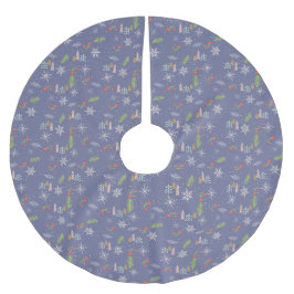 Frohe Weihnachts handgezeichnete Bäume Schneeflock Polyester Weihnachtsbaumdecke
