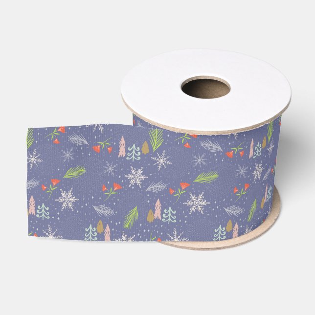 Frohe Weihnachts handgezeichnete Bäume Schneeflock Ripsband (Spule)