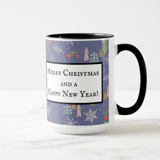 Frohe Weihnachts handgezeichnete Bäume Schneeflock Tasse (Rechts)