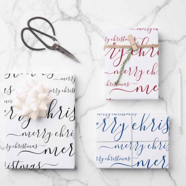 Frohe Weihnachts-Handschrift für Kalligrafie Geschenkpapier Set (Vorderseite)