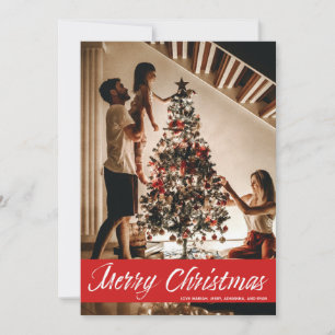 Frohe Weihnachts-Handschrift und Rote Fotokarte Einladung