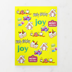 Frohe Weihnachts-Happy Birthday Tri-Fold Card Dreifach Gefaltete Karte