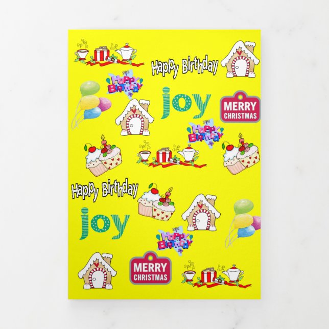 Frohe Weihnachts-Happy Birthday Tri-Fold Card Dreifach Gefaltete Karte (Cover)