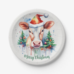 Frohe Weihnachts-Hat-Feierliche Kuh - Pappteller