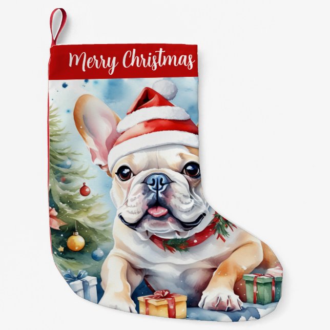 Frohe Weihnachts-Hat-festliche französische Bulldo Kleiner Weihnachtsstrumpf (Vorderseite)