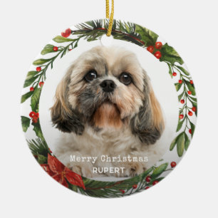 Frohe Weihnachts Haustier Foto Botanical Holly Wre Keramik Ornament