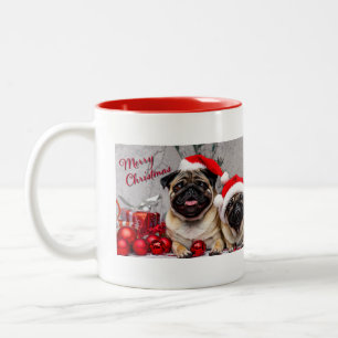 Frohe Weihnachts Haustier Hund Mops Niedlich Adora Zweifarbige Tasse