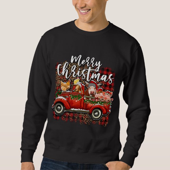 Frohe Weihnachts Heifer Tiere Farm Santa Red Truc Sweatshirt (Vorderseite)