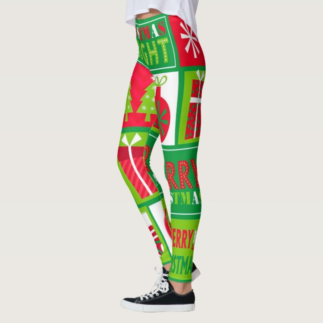 Frohe Weihnachts-Helle Weihnachten Rot und Grün Leggings (Links)