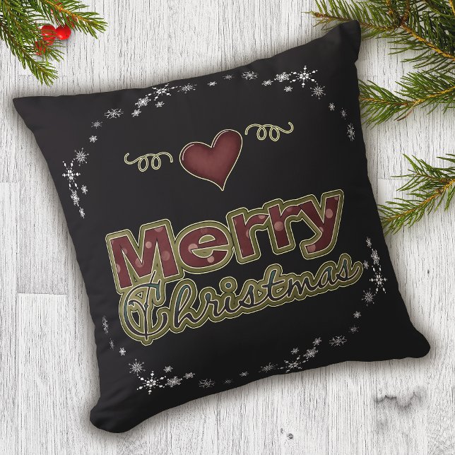 Frohe Weihnachts Herz Snowflake Schwarz Kissen (Von Creator hochgeladen)