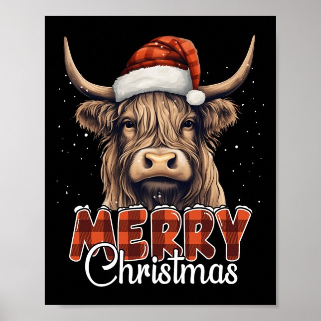 Frohe Weihnachts Highland Kuh Western Weihnachtsma Poster (Vorne)