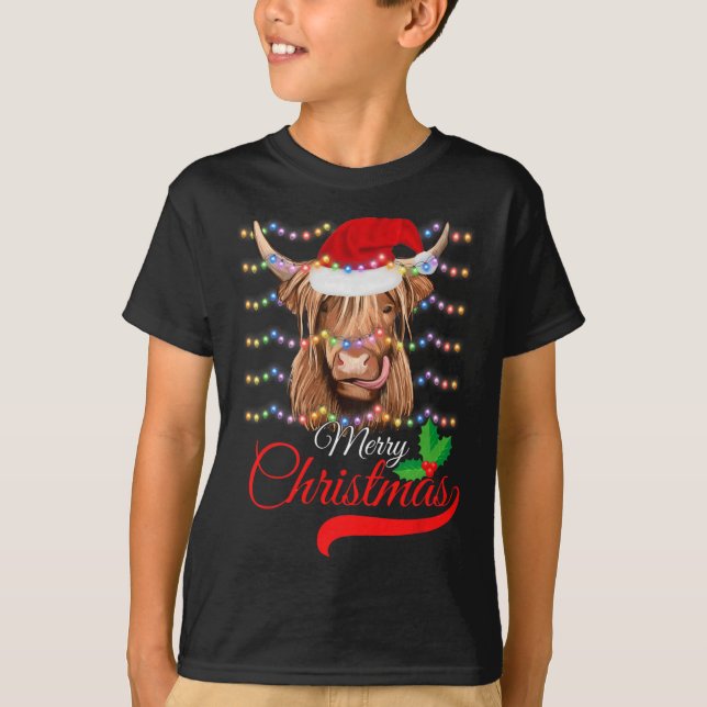 Frohe Weihnachts Highland Kuh Western Weihnachtsma T-Shirt (Vorderseite)