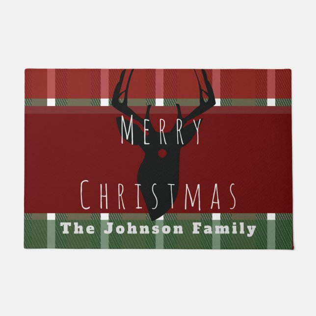 Frohe Weihnachts-Hirsch-Buck-Buffalo-Familie Fußmatte (Vorderseite)